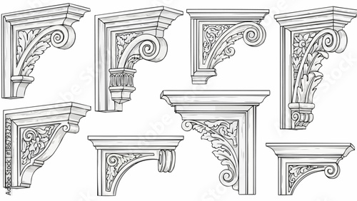 Collection of ornate architectural corbels and brackets.