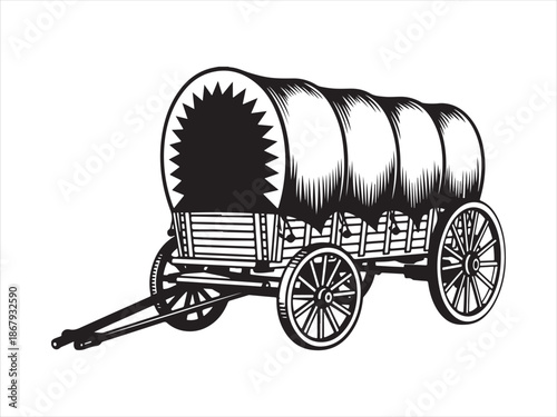 Silhouette of a vintage covered wagon vector. Western covered wagon silhouette vector illustration design. Old western covered wagon