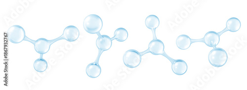 3D Blue molecules or atoms models. 3d abstract molecular structures isolated on white background. Concept of biochemical, pharmaceutical, beauty, medical. Science or medical. Vector illustration