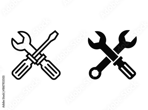 Crossed wrench and screwdriver icons in different styles
