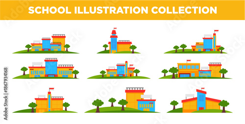Colorful School Building Illustration Collection