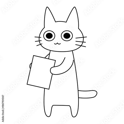 ボードを持って案内や確認をお願いする可愛い白猫のイラスト