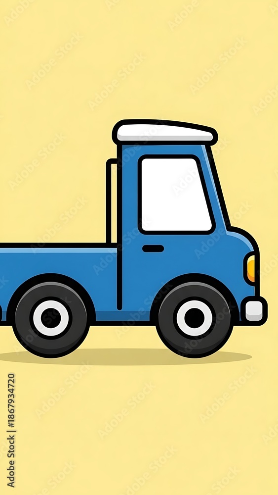 Fototapeta premium Blue cartoon truck on yellow background.