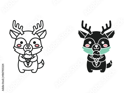 Cute cartoon deer character with antlers and tie