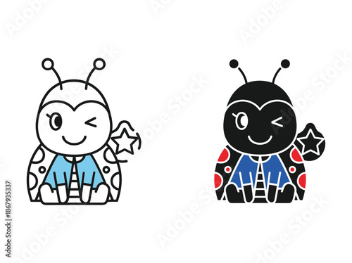 Cute cartoon ladybug characters with stars and business suits