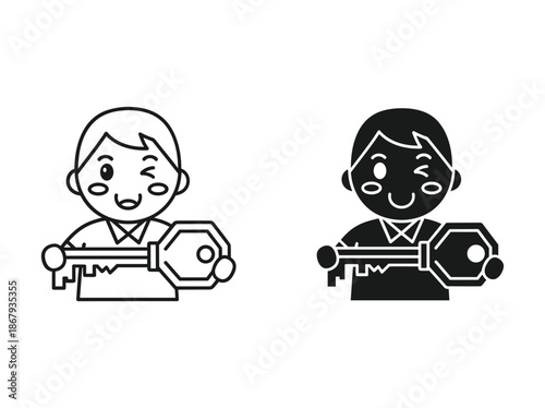 Cartoon characters holding large keys