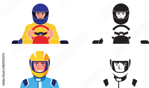 Racing driver helmet and suit with transparent background