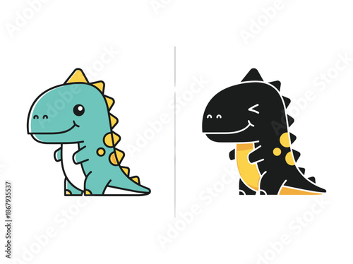 Cute cartoon dinosaur characters in different colors
