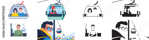 People riding gondolas in mountains with scenic views