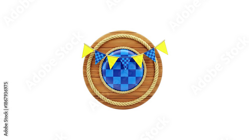 Round Emblem with Flags and Checkered Pattern