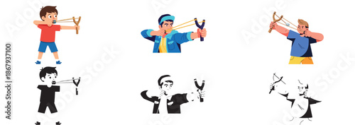 Kids playing with slingshots outdoors