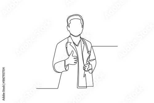 a male doctor posing. National Doctor Day Concept. Single line draw design. Vector graphic illustration