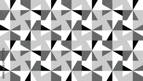 Seamless black and white geometric pattern composed of repeating triangular shapes forming a bold, high-contrast abstract background
