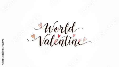 World Valentine handwritten calligraphy with small heart illustrations a romantic concept for greeting cards and design elements isolated on white