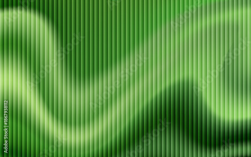 Dark green neon gradient ribbed glass. Vector ribbed glass texture background. Mesh gradient. acrylic ribbed bath surface. Reeded glass background semitransparent overlay. Bath wall window