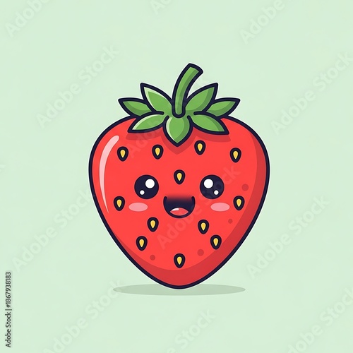 Cute cartoon strawberry with smiling face.