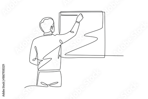 A man presenting on a board. People self employed concept. Single line draw design. Vector graphic illustration