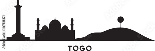 Togo lome cityscape skyline silhouette famous monument memorial tall column structure vector illustration