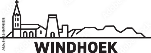 Windhoek skyline vector linear cityscape with famous landmarks capital of namibia travel