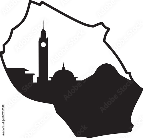 Wisconsin state map silhouette containing madison city skyline landmarks and capitol dome vector