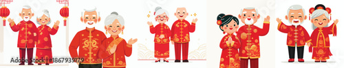 vector of a old couple celebrating Chinese New Year