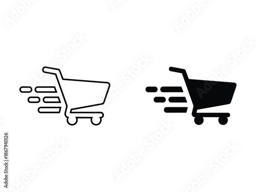 Shopping cart icon moving forward with speed
