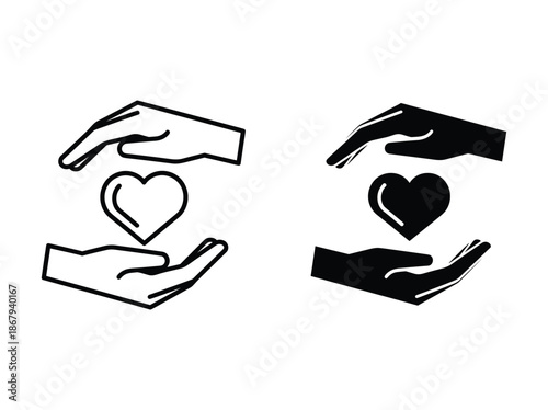 Caring hands holding heart icon illustration