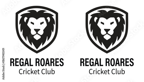 Cricket Club logo set featuring a powerful lion head silhouette inside a shield emblem for sports team branding and athletic identity