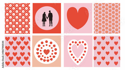 Valentine's Day themed backgrounds with heart patterns and love symbols