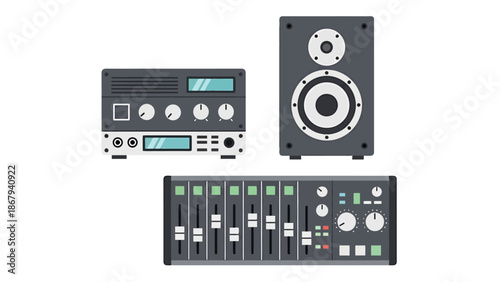 Audio Equipment Setup Amplifier Speaker and Mixing Console for Sound Production