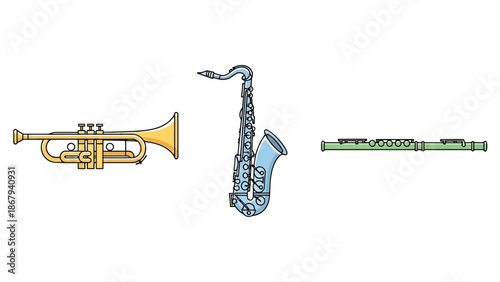 Brass Wind Instruments and Woodwind Harmony Trumpet Saxophone Flute Visual