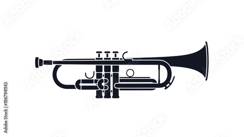 Classic Trumpet Musical Instrument Silhouette on White Background