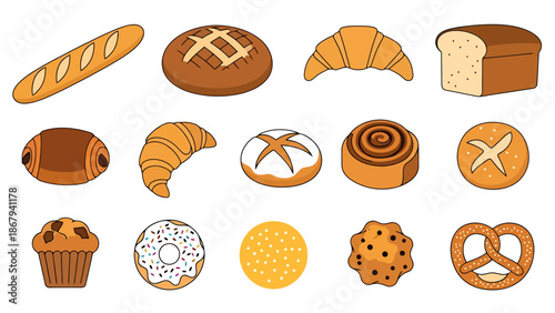 Assortment of Baked Goods and Pastries Breakfast Treats Collection