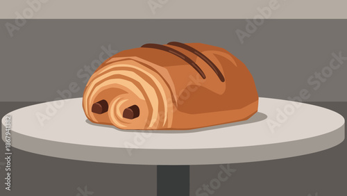 Delicious Chocolate Swirl Pastry on a Plate Baked Treat Close up