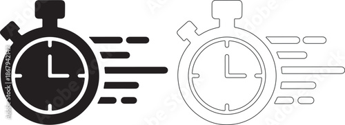 Black and white stopwatch icons in motion