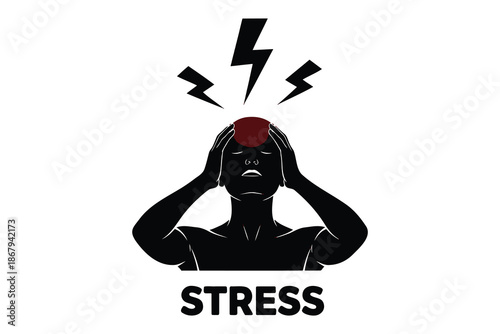 A man experiencing stress and headache with lightning bolts above his head