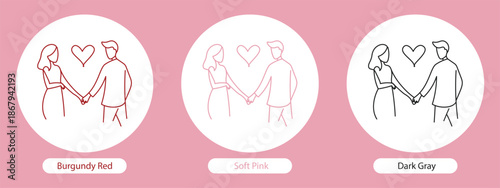 romantic couple line art holding hands with heart valentine line art, single continuous line, elegant wall art illustration