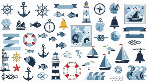 Nautical Themed Icons and Symbols Collection.