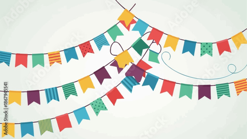 Colorful Bunting Flags Hanging Festive Celebration Decoration.