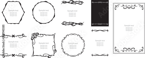 黒くてエレガントで豪華なアンティークフレームセット　飾り枠