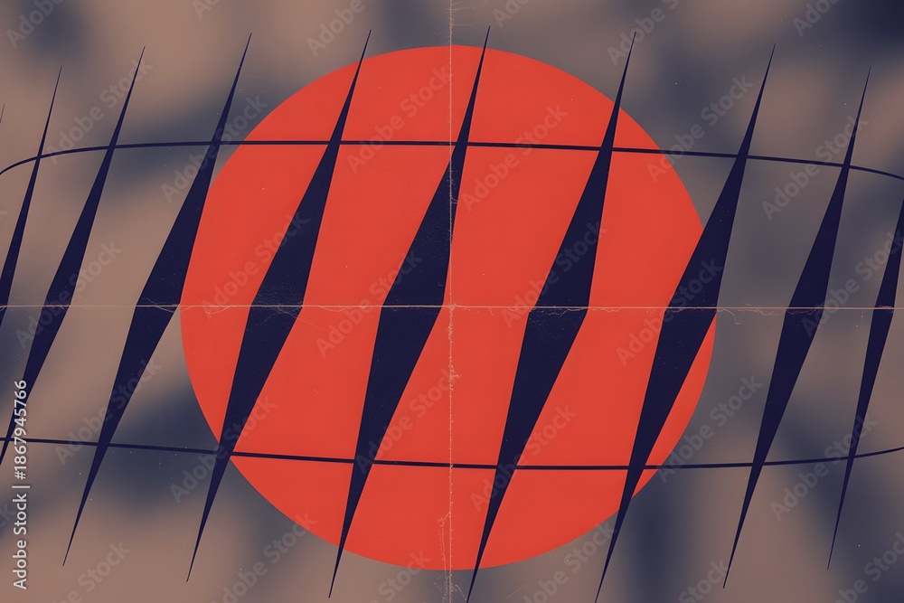 Obraz premium Abstract red circle with black lines