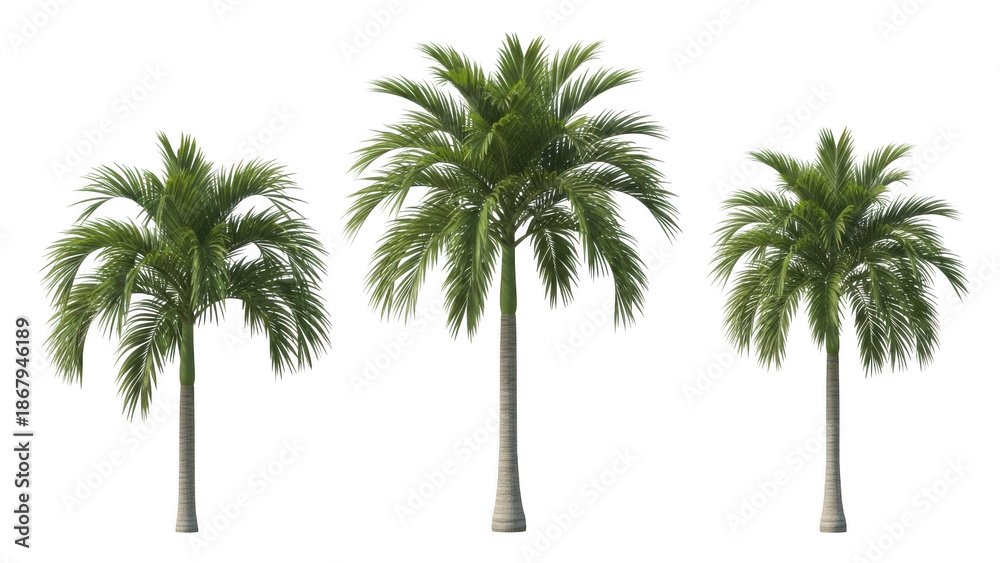 Obraz premium Three palm trees isolated on transparent background