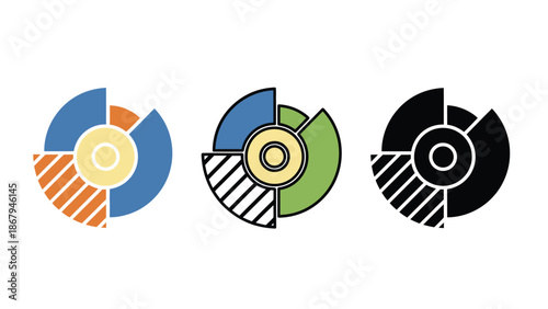 Vibrant pie chart icons in modern style