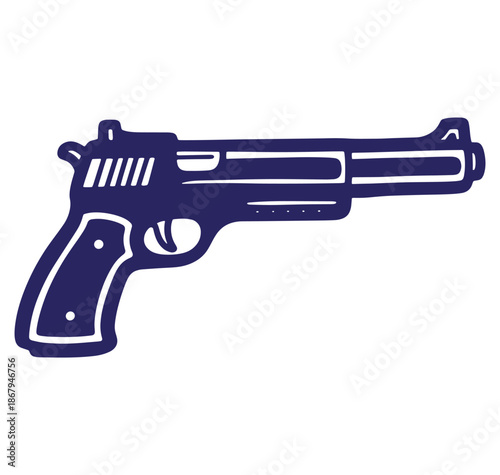 Handgun vector illustration depicting weaponry in simple flat minimalist blue design