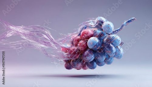 Abstract Digital Grapes: Futuristic Organic Circuitry Cluster Illustration