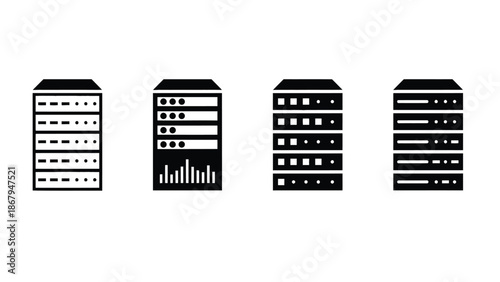 Modern server computer icons in black and white