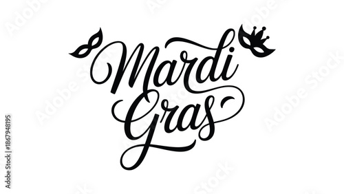 Mardi Gras elegant calligraphy typography design with decorative lettering celebrating carnival tradition, parade party culture and festive holiday celebration vector illustration