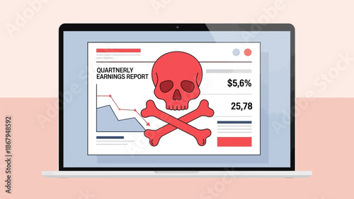 Laptop Screen Displays Red Skull Crossbones.