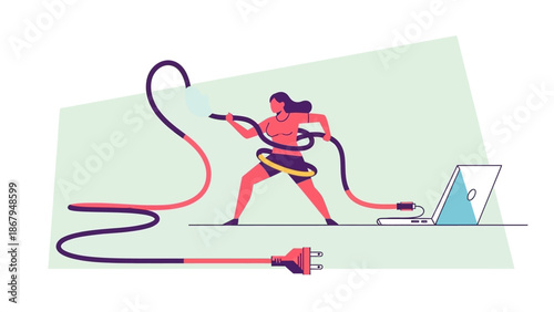 Man Being Electrified by Power Cable.
