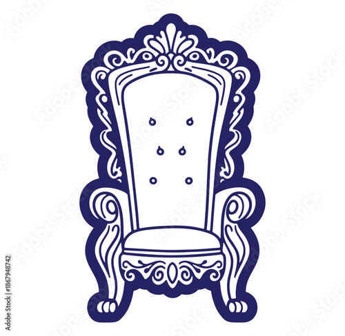Ornate royal throne chair elegant design isolated on white background decorative illustration